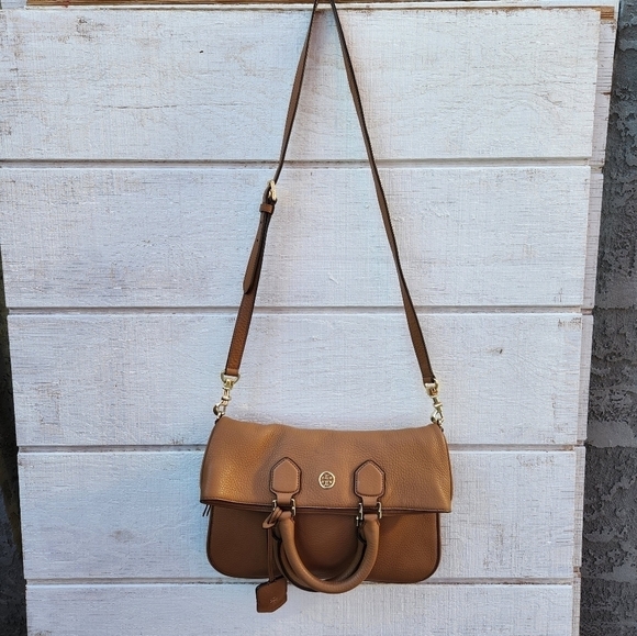 Tory Burch Handbags - Tory BurchWomen's Brown‎ Robinson Pebbled Fold-Over Messenger
